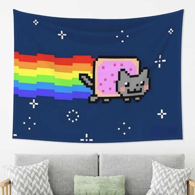 Uplift Picks Nyan Cat Pixel Art Tapestry Retro Gaming Wall Hanging Decor 120x180 Cm