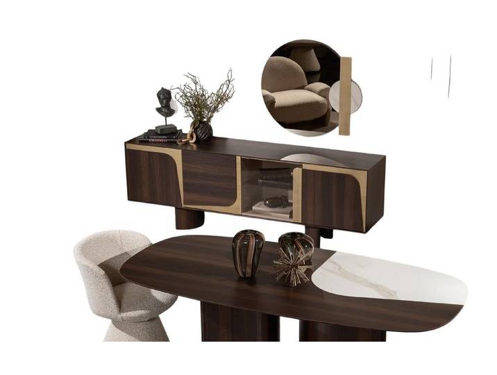 JVmoebel Sideboard Braunes Holzsideboard mit Spiegel im klassischen Design (2 St., Sideboard, Spiegel), Made in Europe