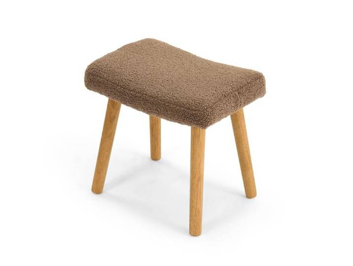 GOEURVANT Repose-Pied Salon Scandinave Tissu Teddy Marron Tabouret Bas Pouf de Maquillage Rembourré Pieds en Bois