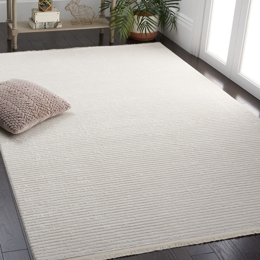 Blue Elephant Striped Area Rug Ivory Rectangle 160 x 229cm