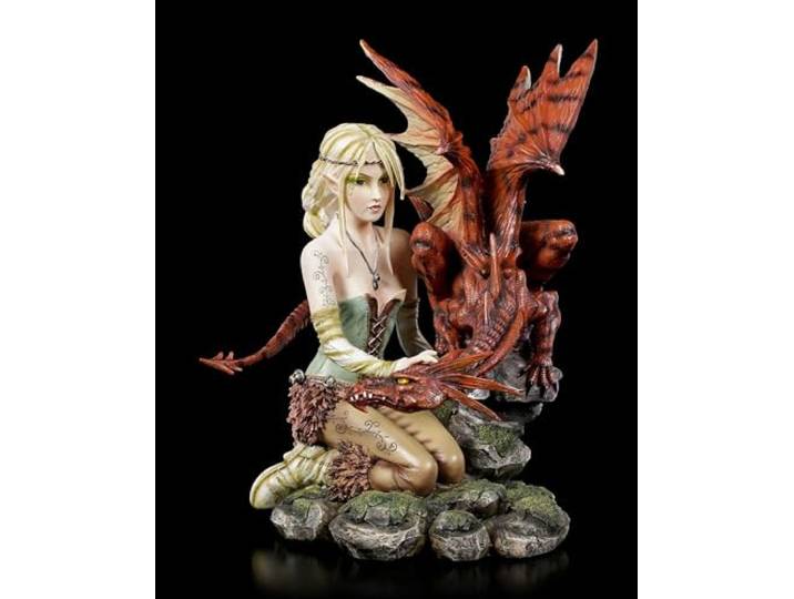 Unbekannt Elfen-Figur mit großem Drachen - Elfenfigur Drachenfigur Elfe Fee Fairy Deko