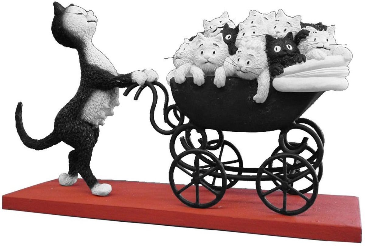 Parastone Dubout Kat Beeldje met Kinderwagen - Tafeldecoratie