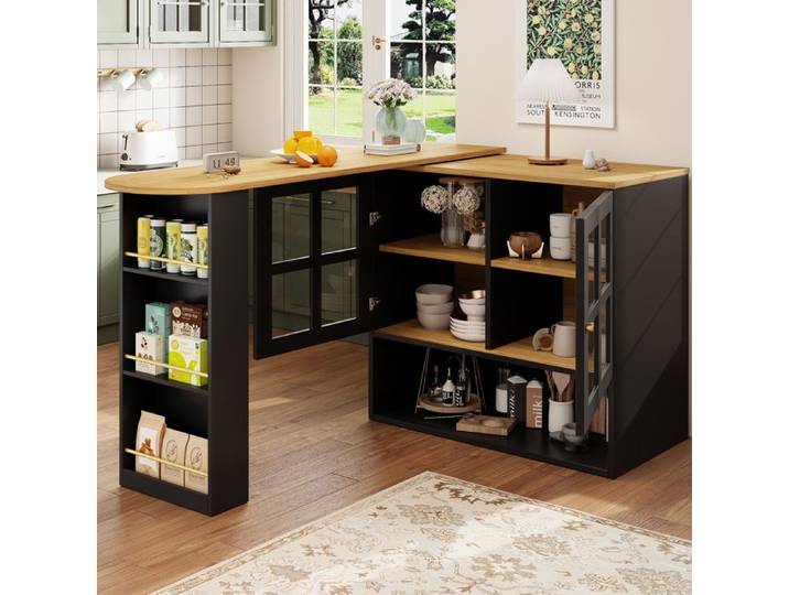 Buffet rotatif 360° extensible MDF noir FloraGrace