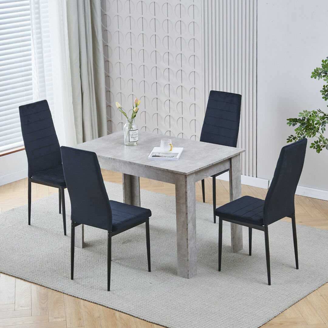 17 Stories Dining Set Black Line Velvet Chairs#4