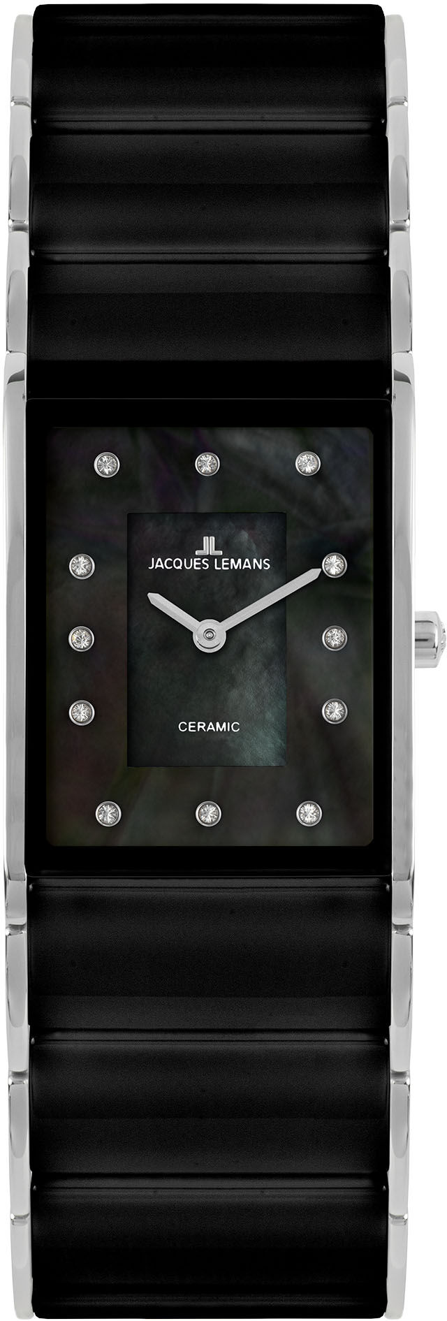 Keramikuhr JACQUES LEMANS "Dublin", schwarz (schwarz, silberfarben, schwarz), Armbanduhren, Damen, silberfarben, Keramikuhr, Quarzuhr, Armbanduhr, Damenuhr, Perlmutt-Zifferblatt,Keramikarmband