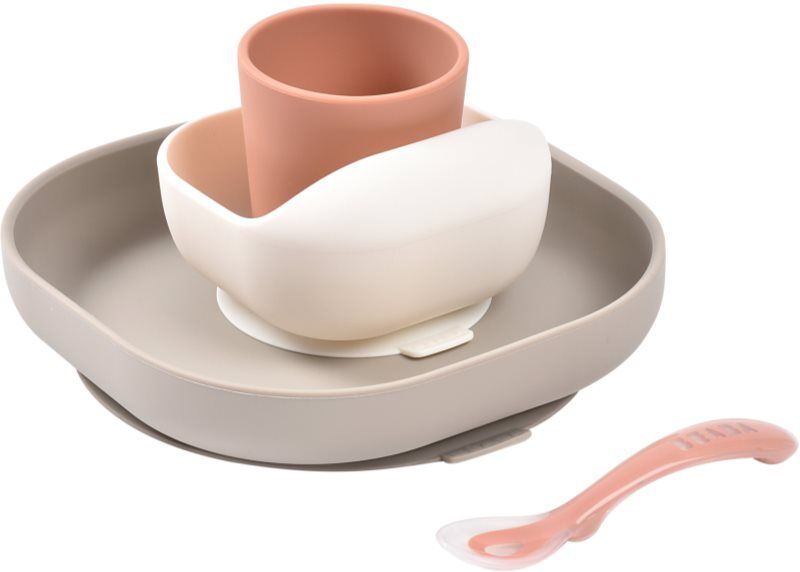Beaba 4-Piece Silicone Dinner Set set de repas Terracotta / Gazelle 4m+ 4 pcs