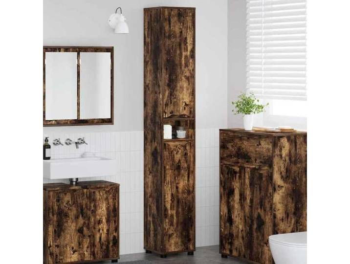 Meuble WC Marron - Cabinet de salle de bain - Chêne fumé 30 5x30x195 cm A1684