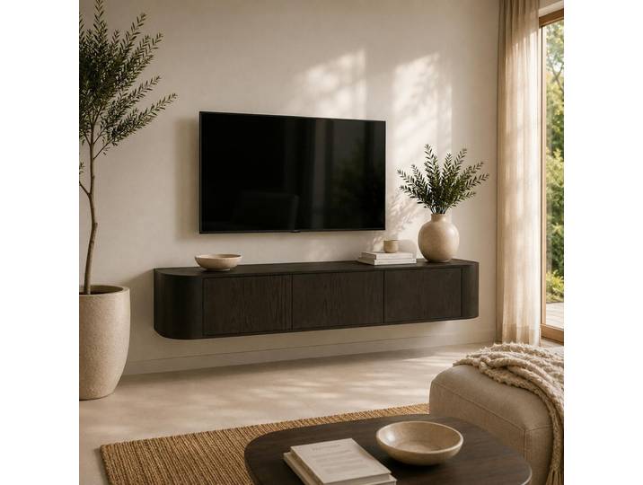 Meuble Tv Suspendu En Chêne Brun 3 Portes Loren