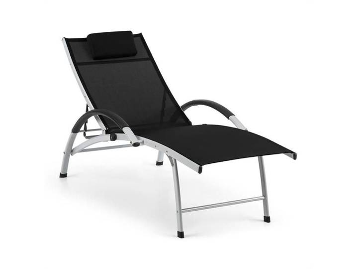 Blumfeldt Sun Valley Chaise longue de jardin pliante avec coussin - noir