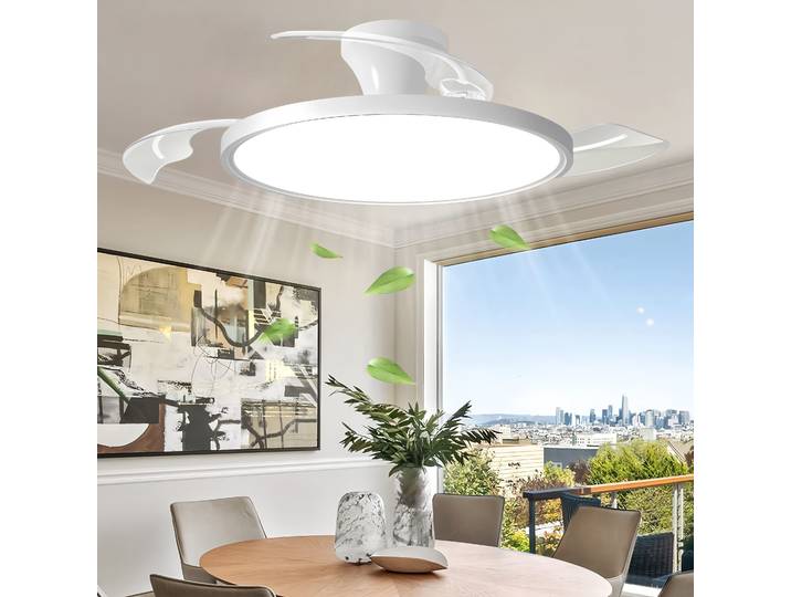 Jelena ventilateur de plafond avec lumière ventilateur Intelligent à 6 vitesses de vent ventilateurs à lame rétractable pour chambre Restaurant plafonnier LED