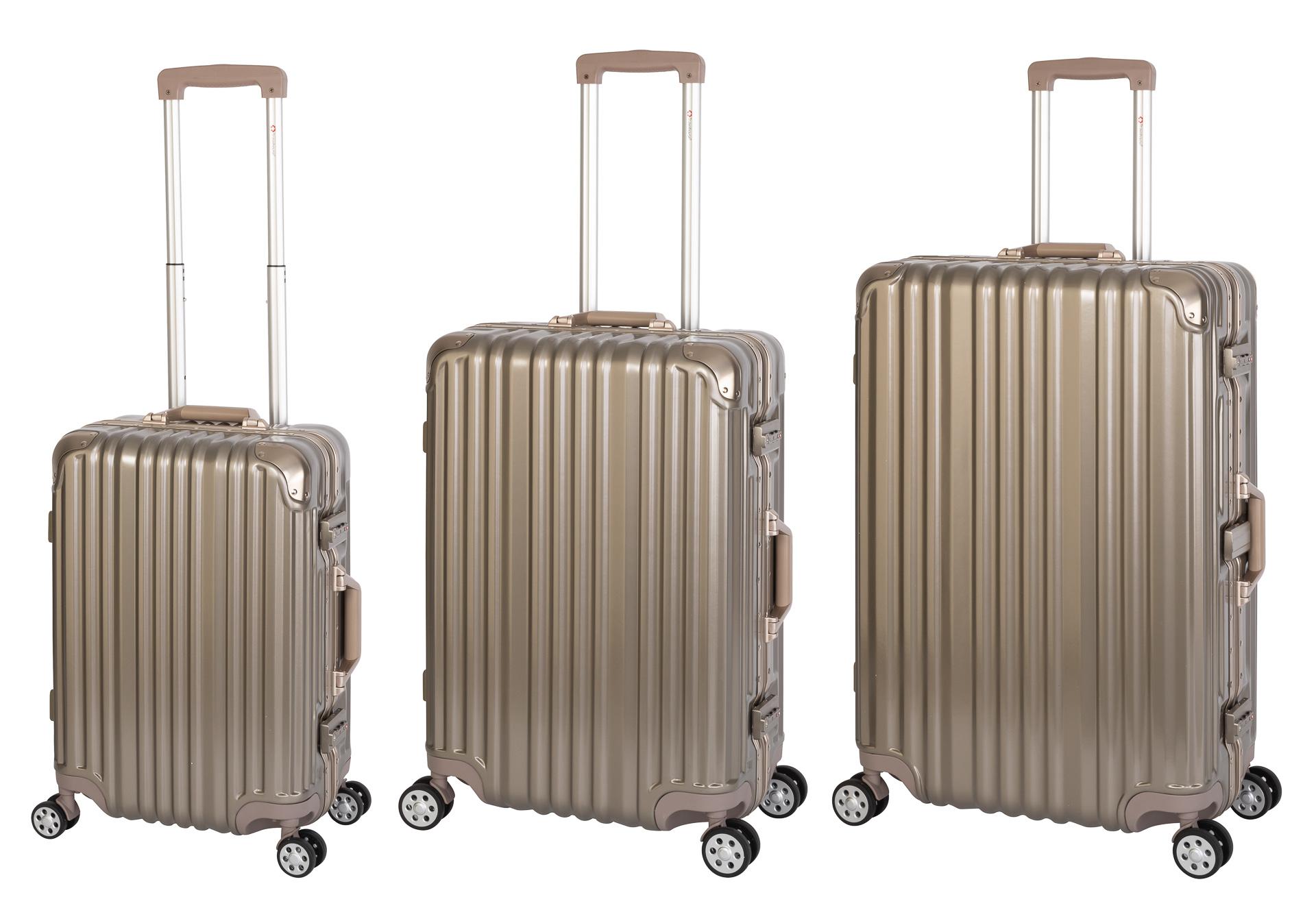 3er Reisekoffer Set - Hartschalen Polycarbonat Alu Koffer Trolley TSA-Schloss 4 Rollen Reise Urlaub Travelhouse London Koffer - Kofferset S+M+L, gold