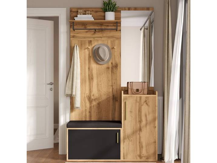 Vestiaire compact miroir banc étagère crochets ensemble entrée à fixer au mur