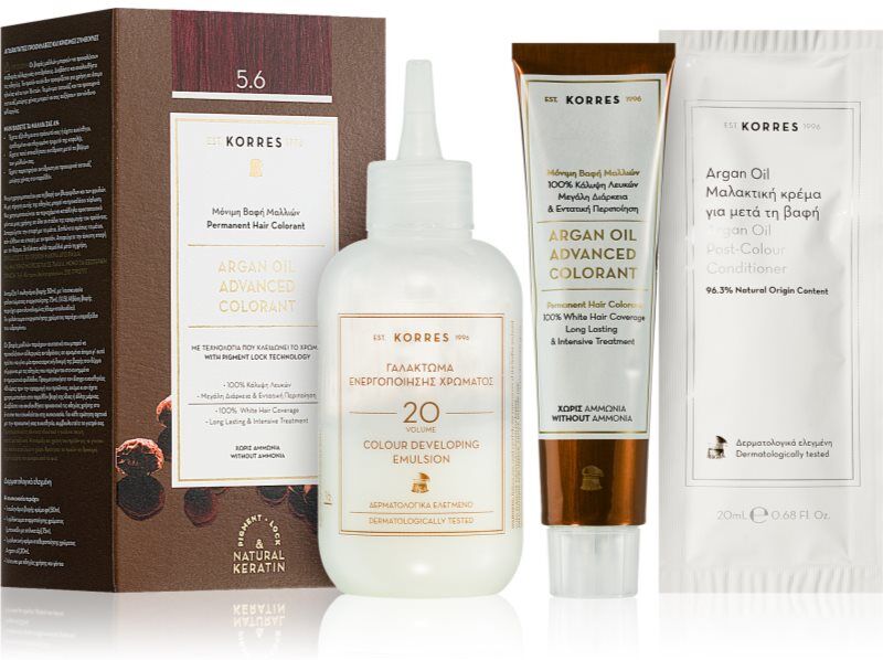 Korres Argan Oil coloration cheveux permanente à l'huile d'argan teinte 5.6 Red Light Brown 50 ml
