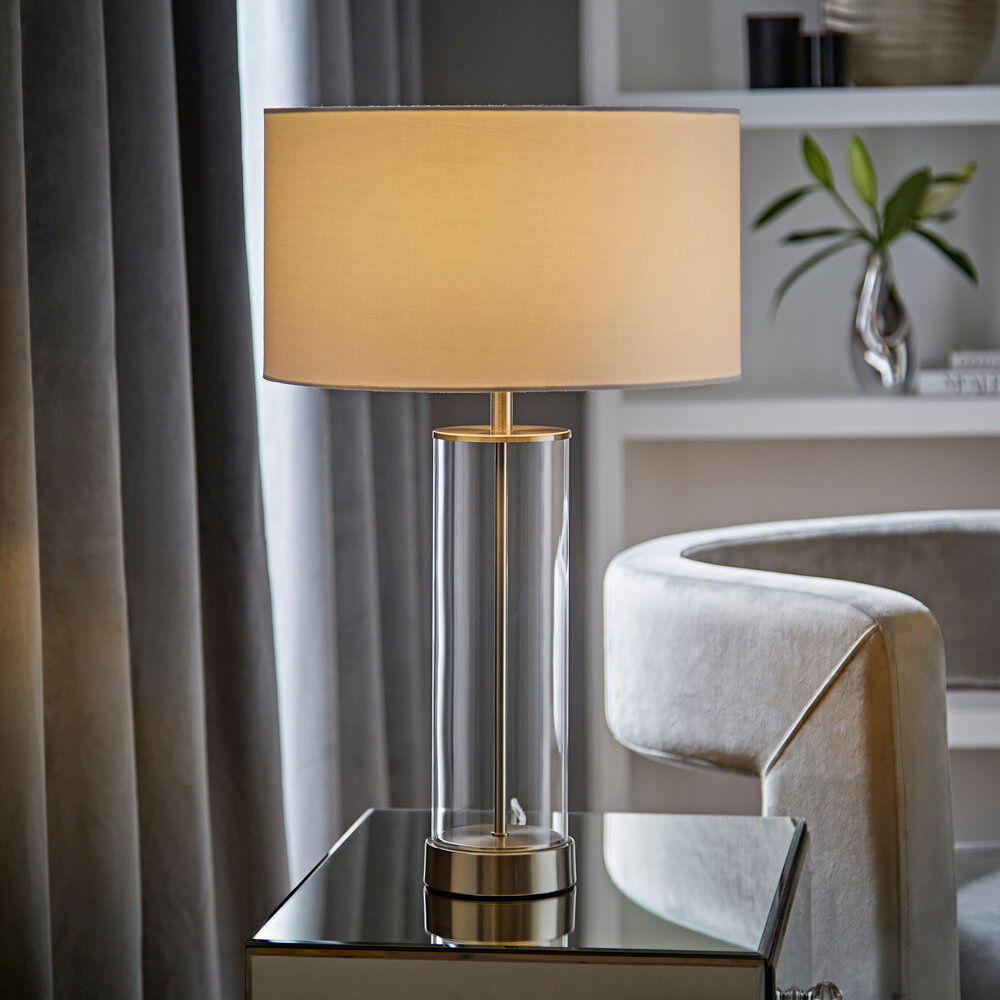 Metro Yawen Glass Table Lamp Dark Grey/Chrome 49.5cm H X 22.5cm W X 35cm D