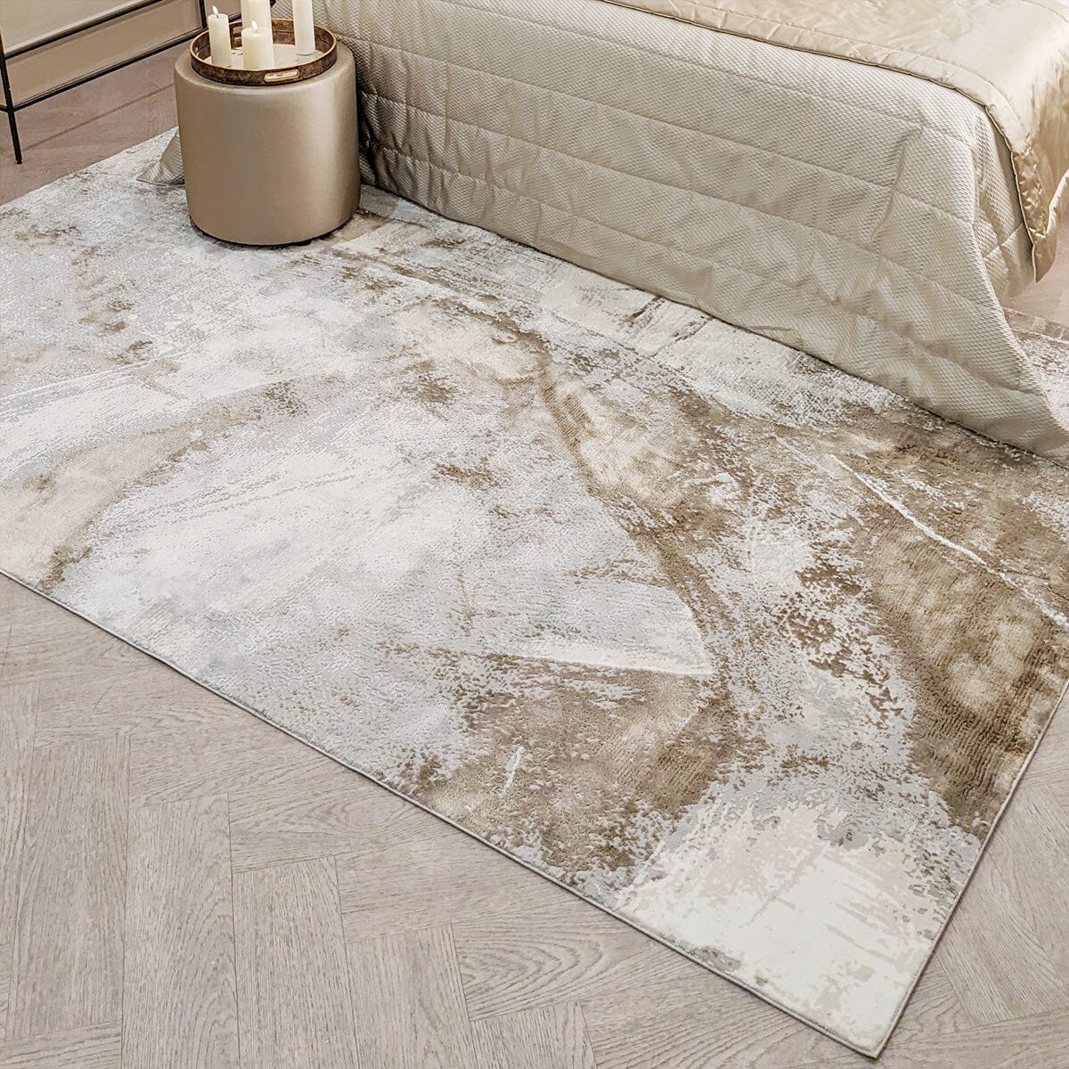 Biscotti Luxury Abstract Cream & Mink Metallic Rug, 200x290cm