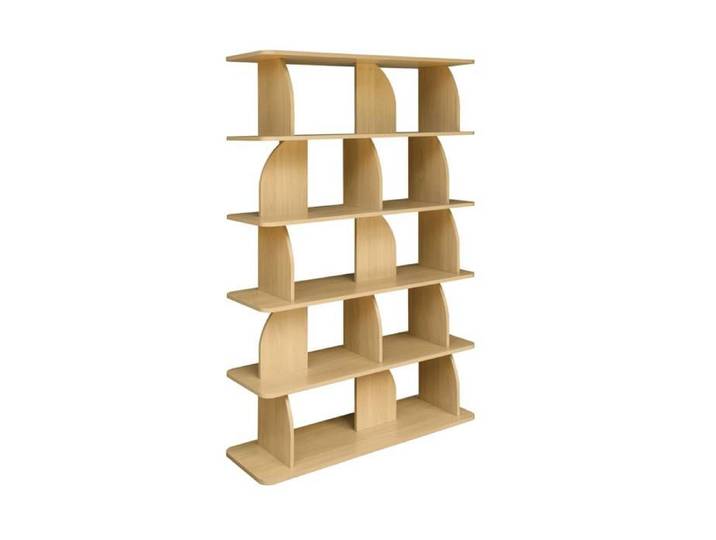 Etagère. bibliothèque exotique décor bois chêne 5 niveaux. séparateurs courbés - Alva