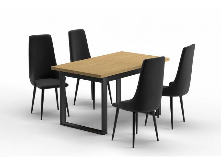 Deine Möbel 24 Essgruppe HARMONY Esstisch mit 4 Stühlen / mit 6 Stühlen, (Esszimmer-Set im Loft-Design perfekt für modernes Wohnen, 5-tlg., 140/80 cm 170/90 cm mit 4 oder 6 Stühlen), Ausziehbarer Tisch & bequeme Stühle mit Veloursbezug