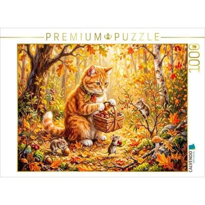 CALVENDO Puzzle Katze hilft Mäusen beim Sammeln herbstlicher Waldvorräte für den Winter | 1000 Teile Lege-Größe 64 × 48 cm Foto-Puzzle für glückliche