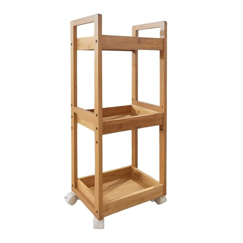 Relaxdays Keukentrolley met 3 lagen, Bamboe en MDF, Bruin/Beige