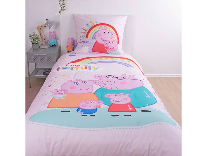 Housse de lit enfant Peppa Pig 135 x 200 cm + oreiller 80 x 80 cm Rose foncé