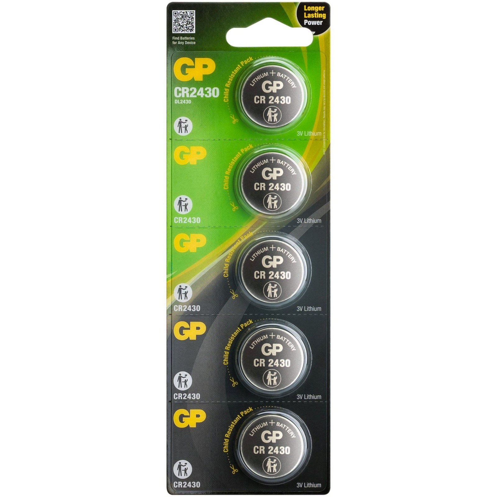 GP CR2430 Lithium knoopcel 3V 300 mAh - 5 stuks