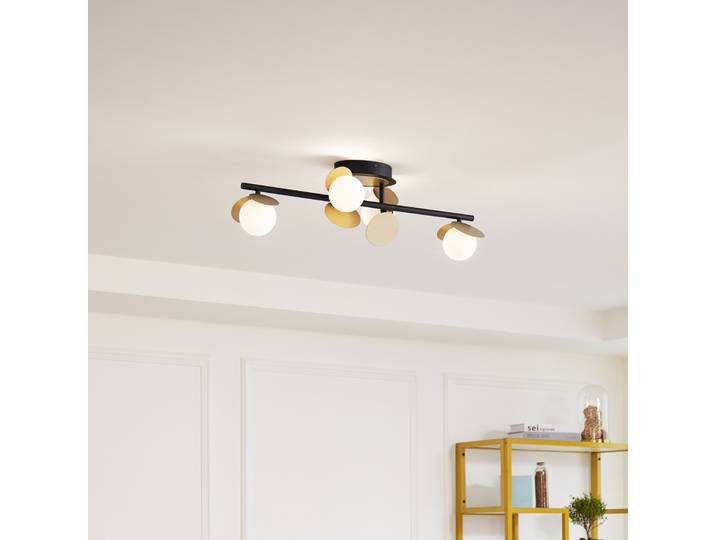 Pallo 4 LED Plafonnier Noir/Or - Lucande - Salon / séjour - Moderne - Métal - Multi-ampoules