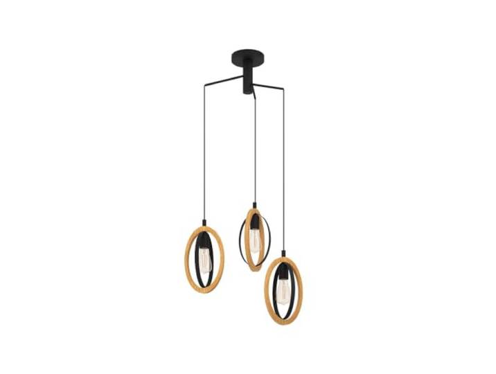 Eglo Suspension Basildon 3 lampes vintage industrielle rétro acier bois noir naturel lampe salle à manger salon E27 Ø 61\,5 cm