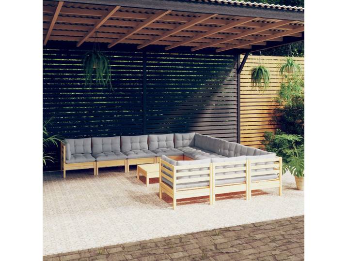vidaXL 12-tlg. Garten-Lounge-Set mit Grauen Kissen Kiefernholz
