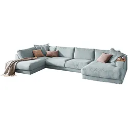 KAWOLA Sofa MADELINE Wohnlandschaft U-Form Cord hellblau Longchair rechts