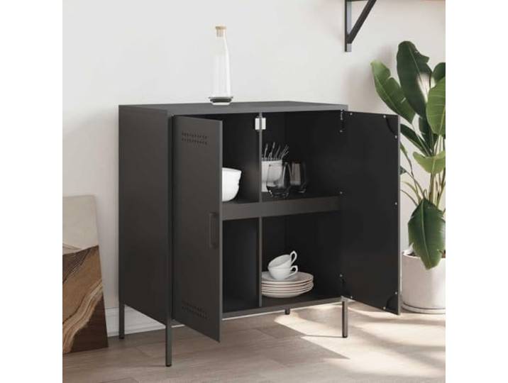KTHLBRH Sideboard schwarz 68 x 39 x 79 cm aus Stahl 4 Fächer, praktische Türen, einfache Wartung, industrieller Stil