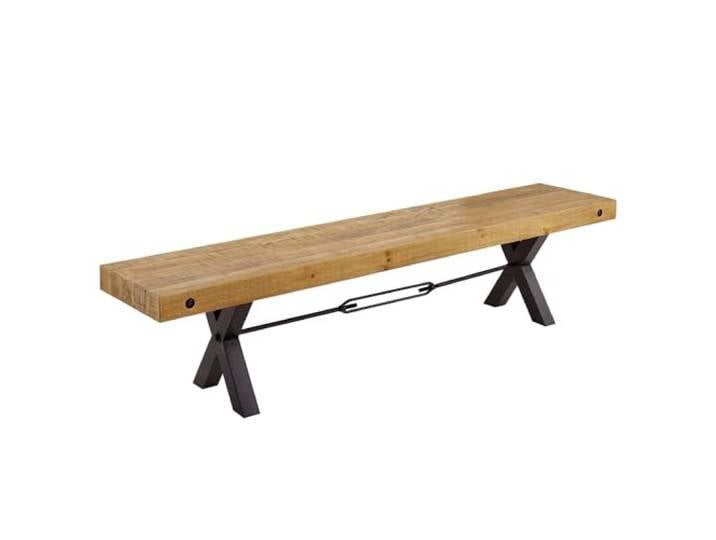 Riess Ambiente Sitzbank Thor - 200x40cm - Vintage braun - Pinienholz montiert geliefert, Unikat, handgefertigt, lackiert, Bohlenoptik, X-Gestell, mit Querstrebe