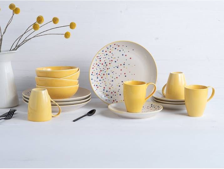 Service de table Joy - 16 éléments 27 x 33 x 36cm Multicolore/Jaune