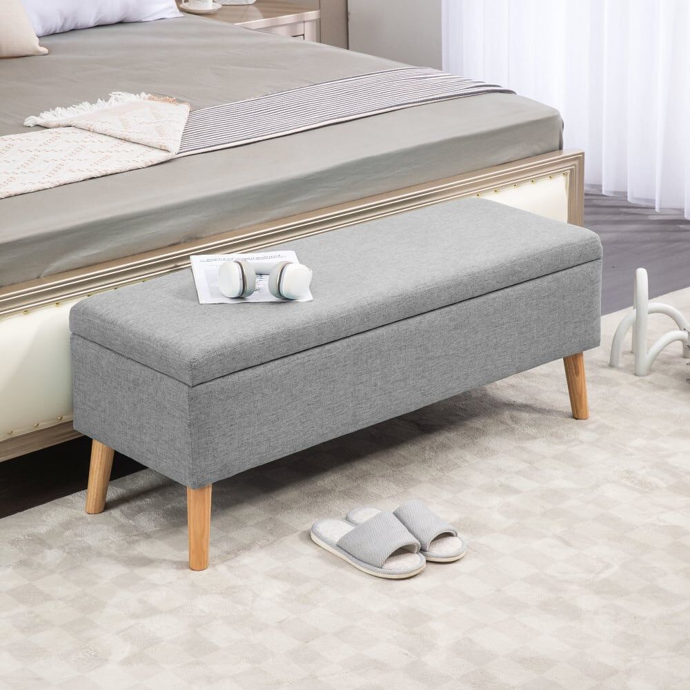 Homcom Banc coffre rembourré banquette aspect lin gris Gris 110x45x39cm