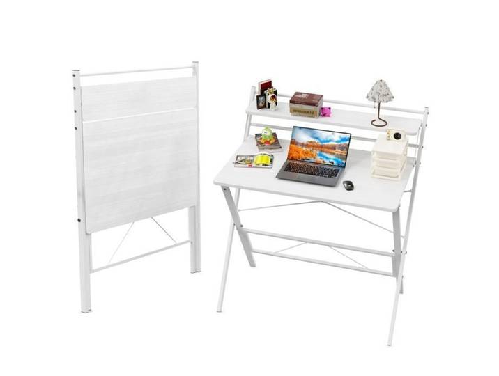 Bureau Pliable Table d'ordinateur Pliant avec étagère pour Petit Espace 80×50×75cm Blanc