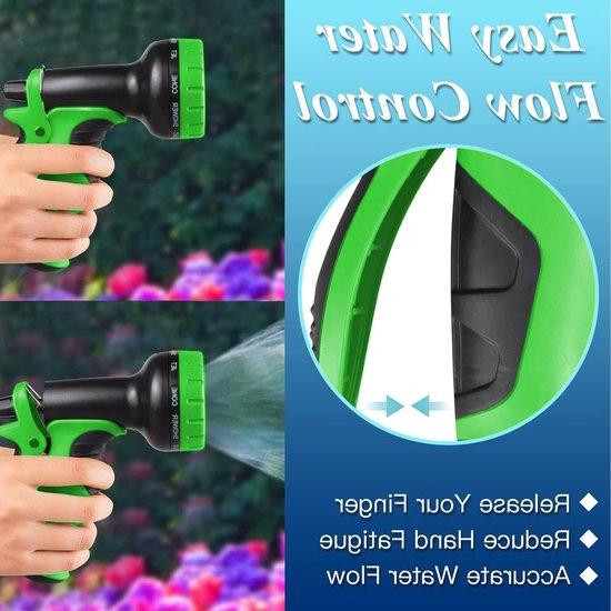 Groene uitbreidbare tuinslang met 10 sproeipatronen en messing adapter, 3/4 inch