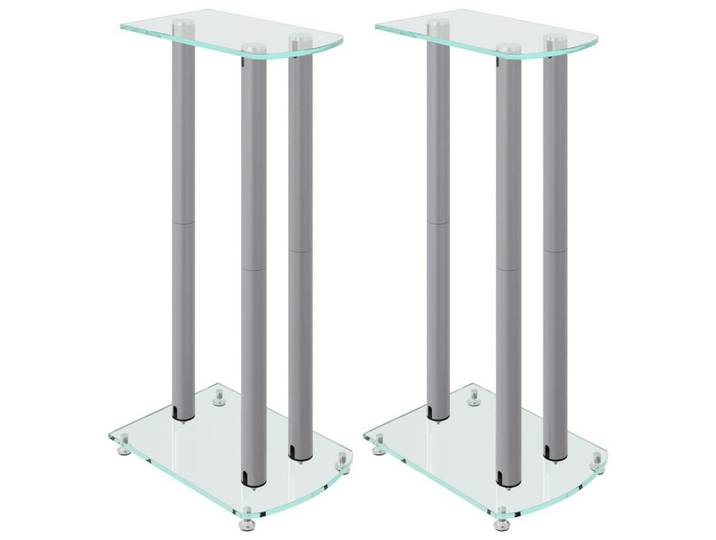 vidaXL Lautsprecherständer Lautsprecher-Ständer 2 Stk. Silbern Hartglas 3 Säulen
