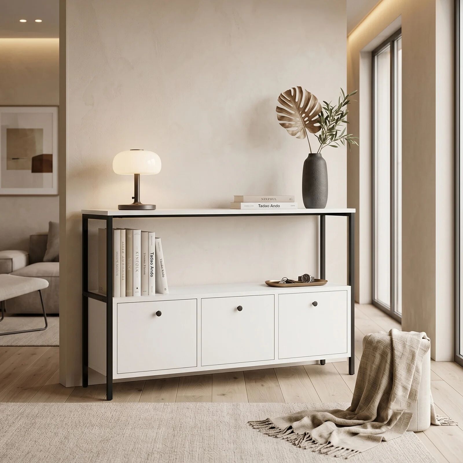 garneroarredamenti Credenza moderna 122x80h cm 2 ripiani 3 cassetti industrial metallo bianco Loft