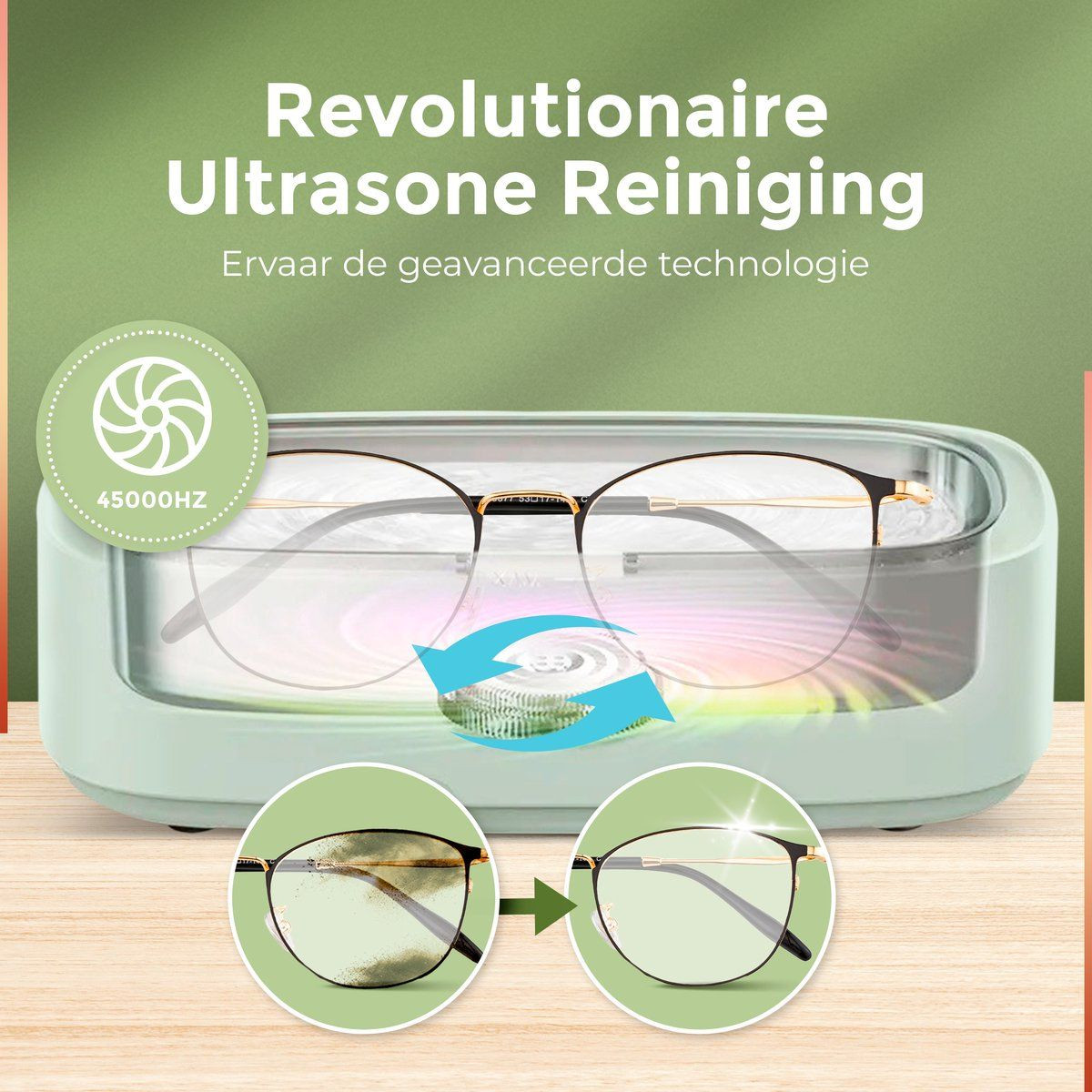 BP BPMQ33 Ultrasoon Reiniger voor Sieraden en Brillen - Groen