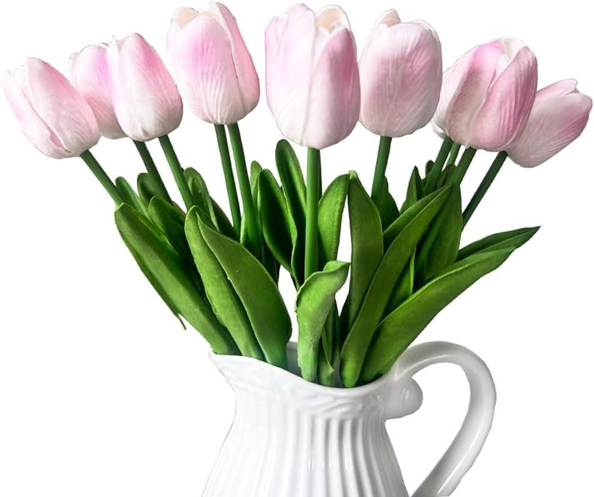 Set van 12 Real Touch Latex Kunsttulpen in Roze voor Bruiloft Decoratie