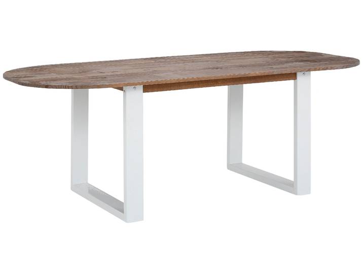Esstisch GOODPRODUCT Lagos , braun (braun, gebürstet, weiß), B:220cm H:76cm T:100cm, Tische, Esstisch, aus schönem massivem Kiefernholz, mit weiss lackierten Metallbeinen