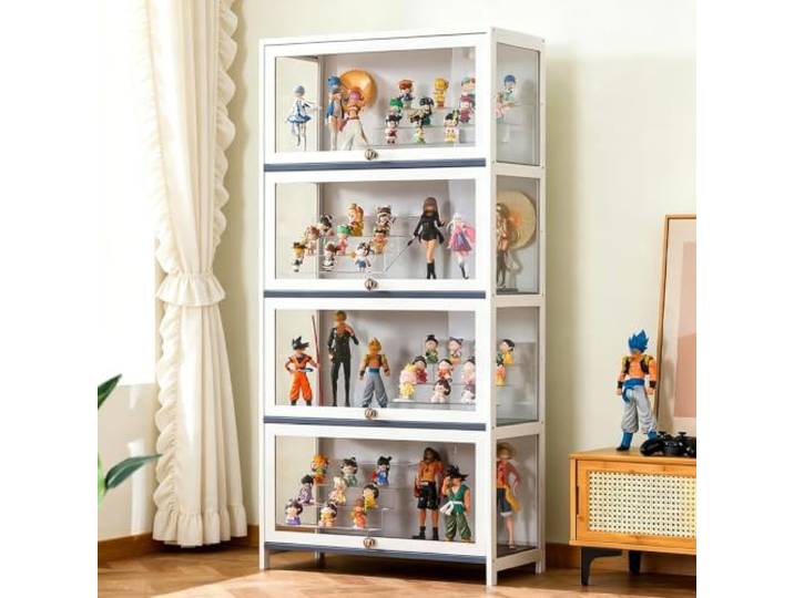 Vertikale Vitrine, Ausstellungskasten, Sammlungsregal, Aufbewahrung 5 Unabhängige Ebenen Mit Klapptüren, Glatte Oberfläche, Zum Schutz Von Charakterfiguren, Sammelspielzeuge, Wohnzimmer&Studio