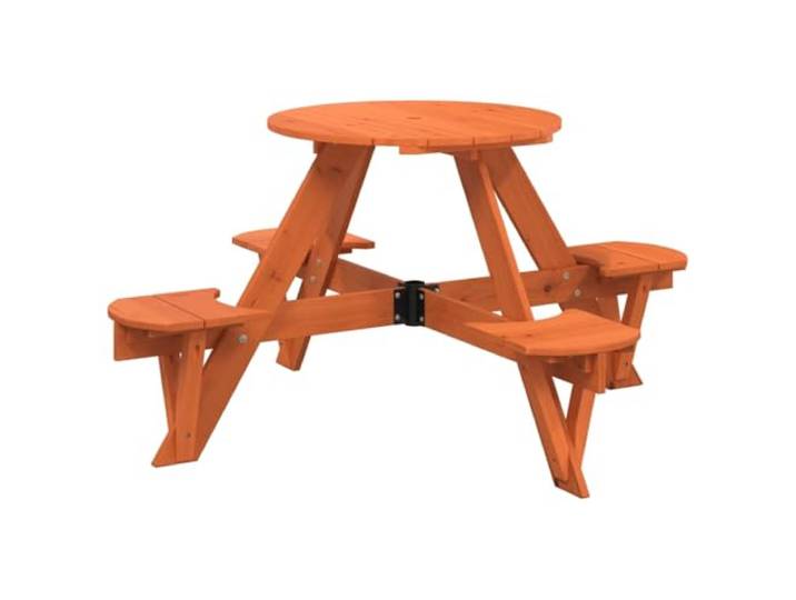 Picknicktisch für 4 , Rund, Massivholz Tanne, mit Schirmloch Integrierte Bänke, 2-in-1 Design, Terrassen, Gärten, Außenbereiche, partys, Tannenholz, Schattenplatz