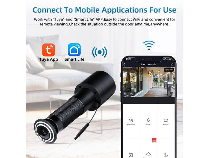 Caméra judas vidéo Wifi 2.4/5G, détection de mouvement, visionneuse de porte, interphone vidéo sans fil, sécurité domestique, enregistrement automatique