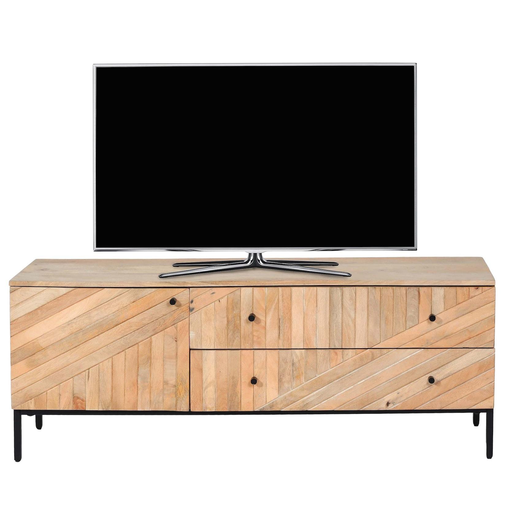 TV-Rack MCW-L95, TV-Board Fernsehtisch Lowboard TV-Schrank Kommode, Massiv-Holz Mango 56x145x43cm MVG, natur