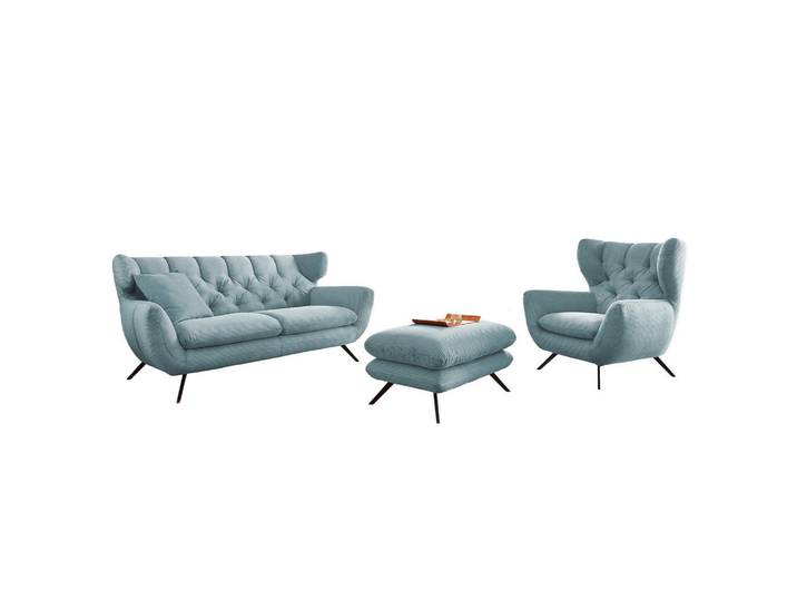 Kawola Sitzgruppe Charme Hellblau Cord, Textil, 200x94x95 cm, Wohnzimmer, Sofas & Couches, Sitzgarnituren