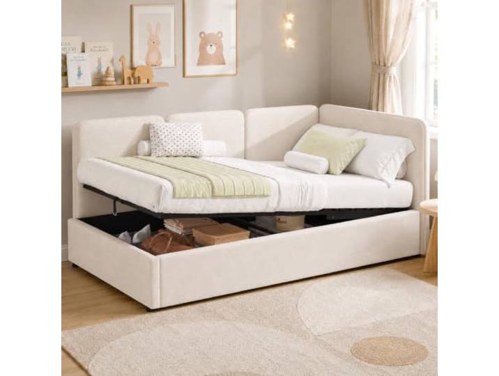 Merax Daybett 90x200 cm mit hydraulischem Stauraum, Samt, beige – Links/rechts montierbar, Beige (Ohne Matratze)