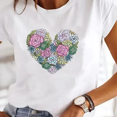 Inspired Living Retro Love Heart Y2K T Shirt Womens Casual Heart Print T Shirt Summer O Neck Graphic Tee b xs(us 2)