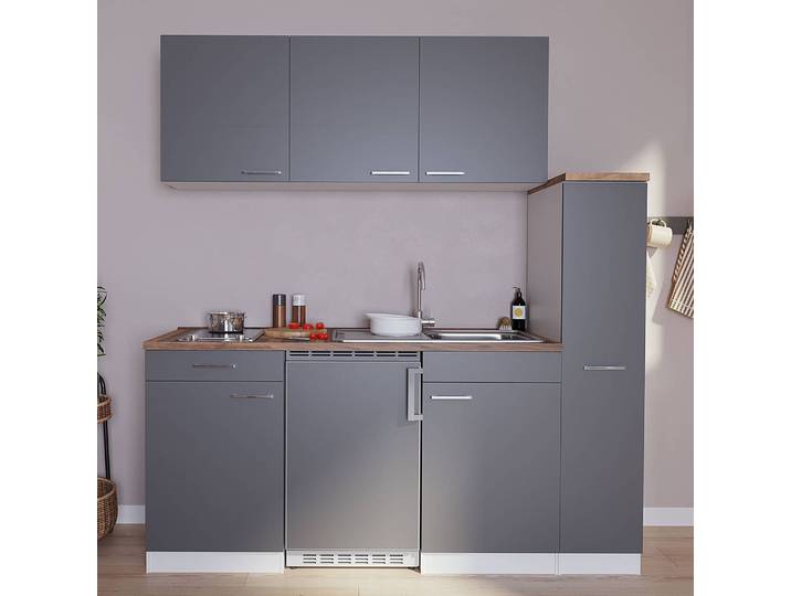 Cuisine compacte Luis III 180cm Marron/Gris/Blanc/Gris Vitrocéramique