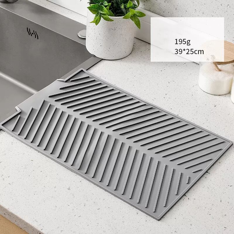 INF Tapis de séchage en silicone pour comptoir de cuisine Gris