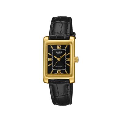 Quarzuhr, gold (schwarz), CASIO TIMELESS COLLECTION, Armbanduhren, Damen, Quarzuhr, Armbanduhr, Damenuhr, Lederarmband, analog